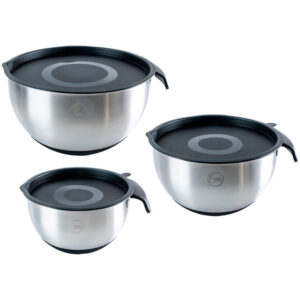 Bowls de acero con tapa set x3 negro
